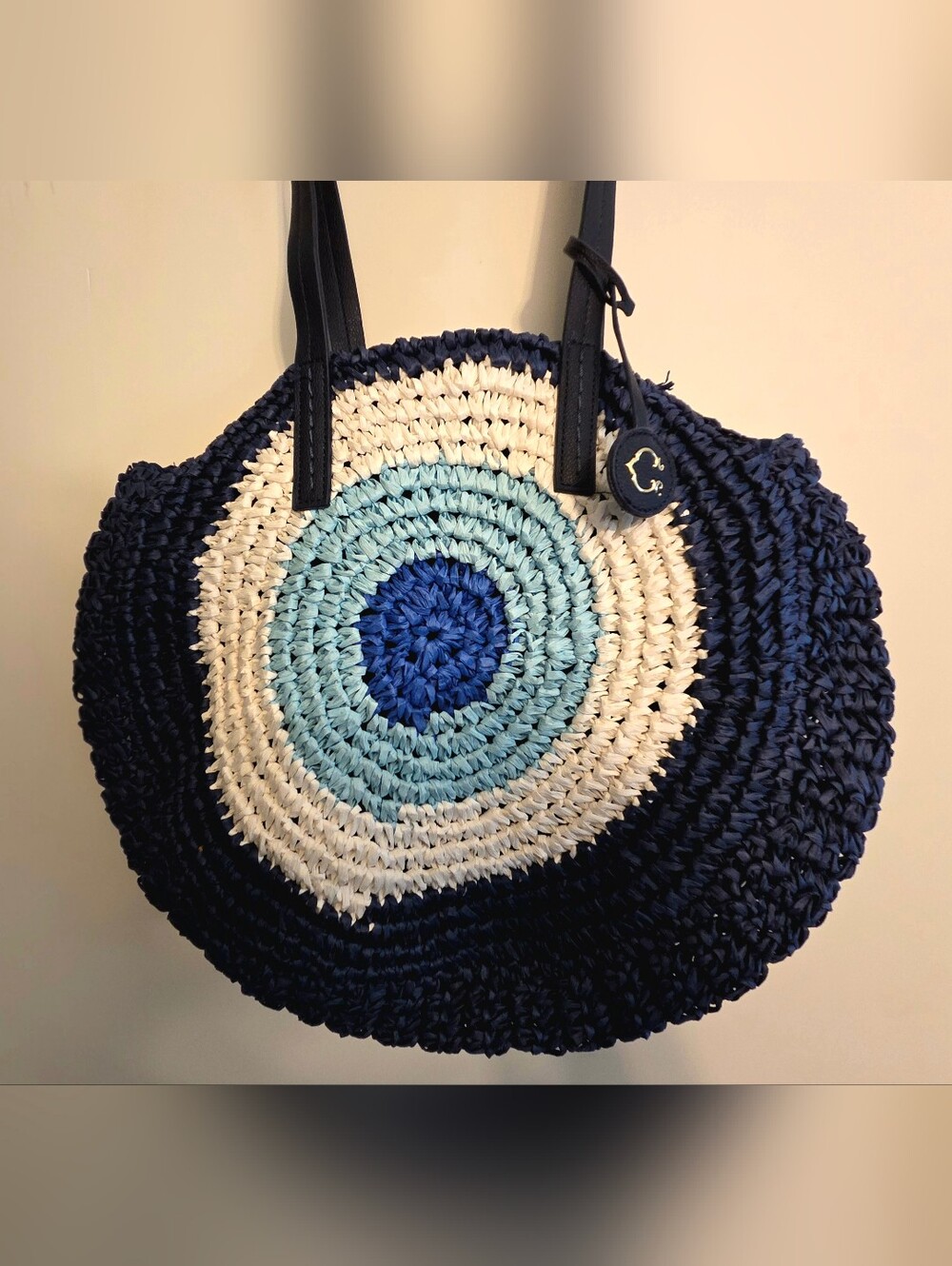 Woven Straw Evil Eye Tote Bag